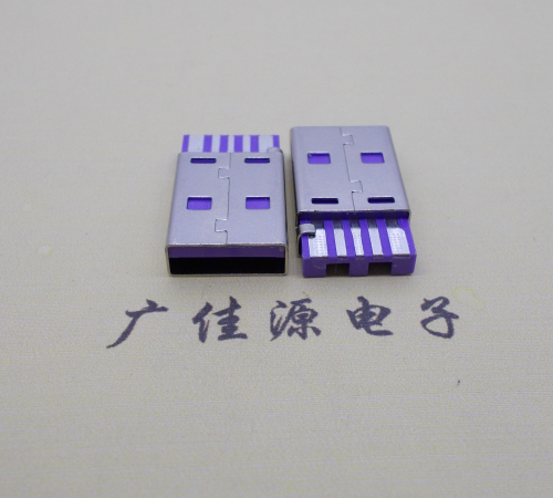无锡短路usbA公5p焊线式大电流 紫色胶芯快充插头