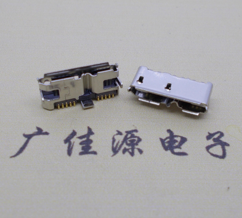 无锡 双接口micro usb3.0母座有卷边10pin三个固定脚插板