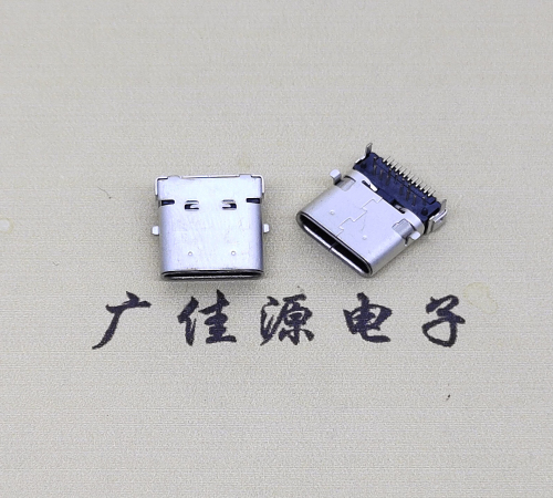 无锡type c24p板上双壳连接器接口 DIP+SMT L=10.0脚长1.6母头